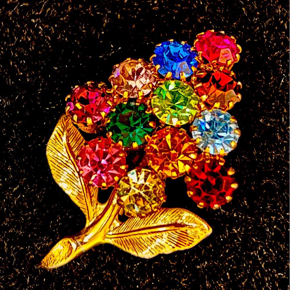 Vintage Rhinestone Brooch-fruit salad style-unique look.